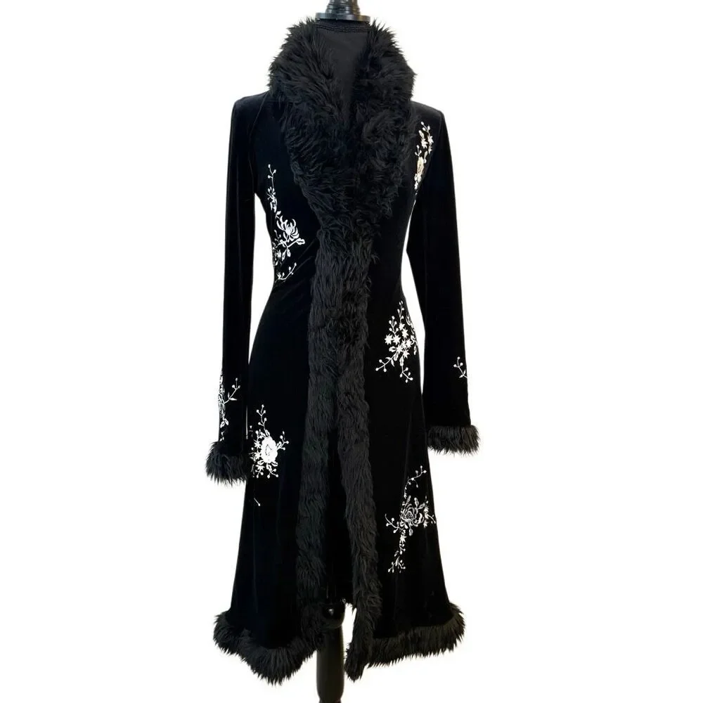 White House Black Market Black Coat with White Embroidery - Picture 1 of 10